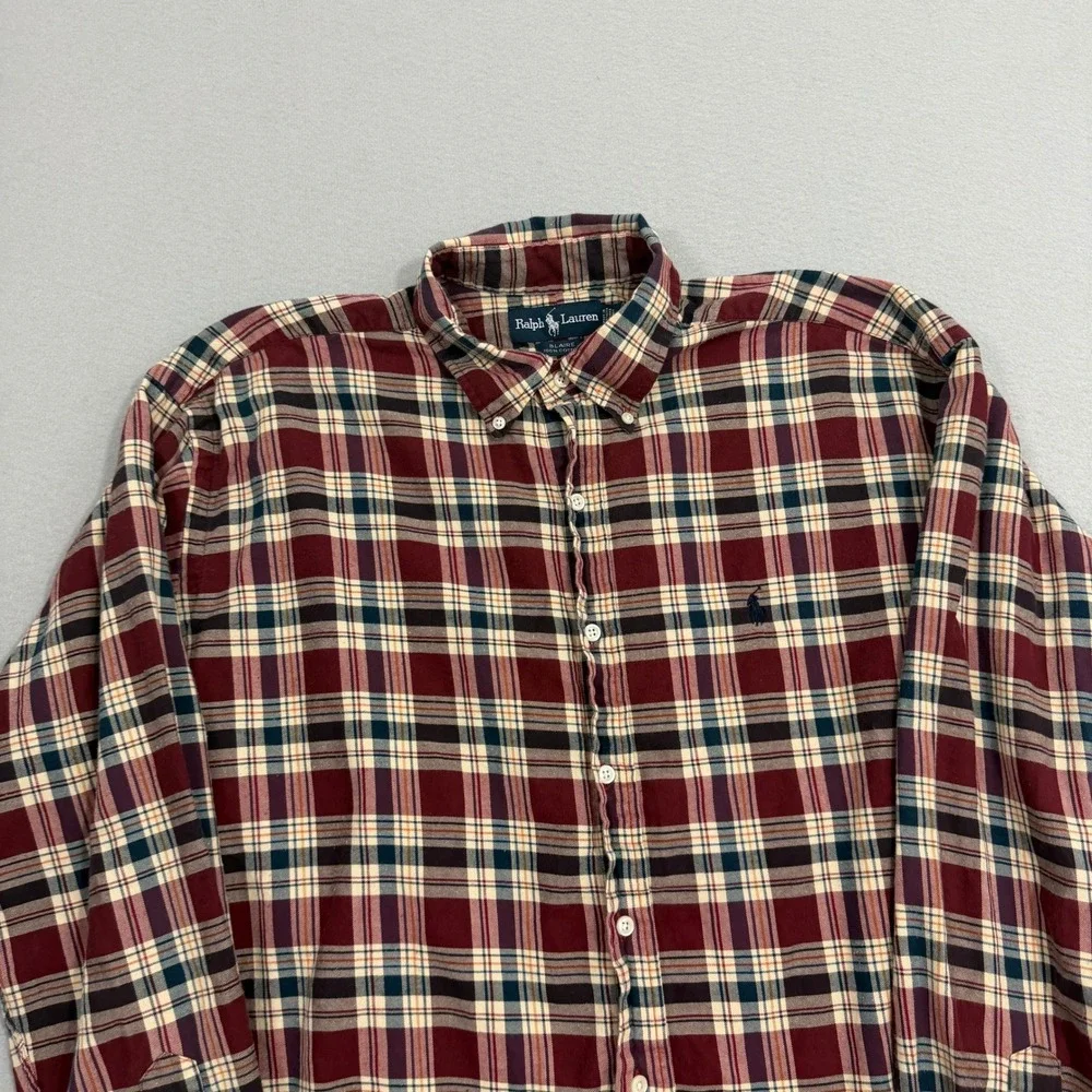 Vintage Polo Ralph Lauren Button Down Shirt Large Maroon Blaire Plaid Preppy